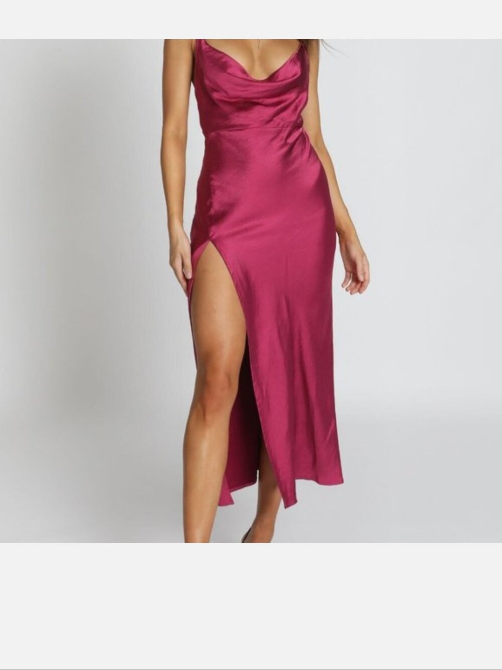 Lioness Satin Cowl Neck Maxi Dress in Deep Pink Sz Xxs